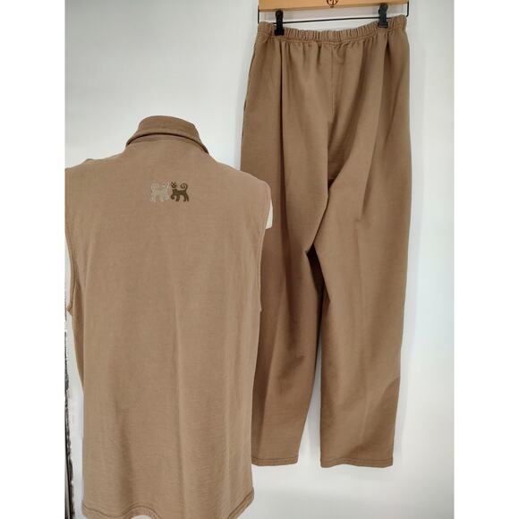 Viva City Woman's Pant Outfit Beige Vest + Pants Size XL Vintage Cat Picture USA - Picture 2 of 15
